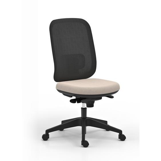 Chaise de bureau ergonomique Alaia dossier maille Noir et assise en tissu Lin avec renfort lombaire
