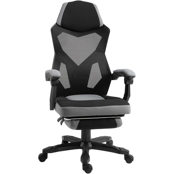 Chaise de bureau fauteuil gaming hauteur rglable dossier roulettes pivotantes repose-pied tissu en maille 58L x 63l x 112-122H cm gris noir