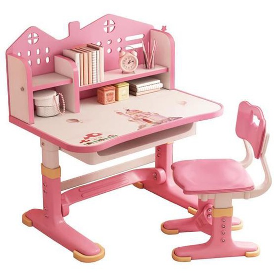 Chaise de bureau fonctionnelle pour enfants, panneau arrière Castle, bureau élargi, support de livres et tiroir de rangement