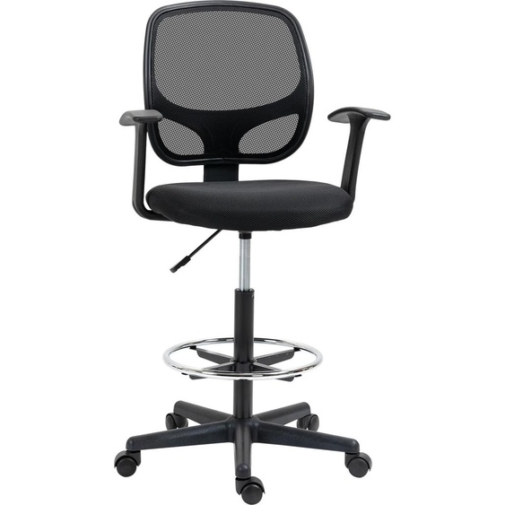 Chaise de bureau Moonbite avec anneau de pieds réglable, hauteur dassise de 65,5 à 87 cm, dossier en mesh respirant, assise rembourrée, 5 roulettes, capacité jusquà 120 kg, en mousse, de couleur noire