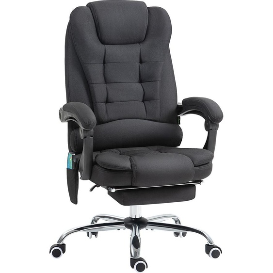 Chaise de bureau Moonbite avec six points de massage et fonction de chauffage, inclinable jusquà 135°, repose-pieds extensible, hauteur dassise de 45 à 52 cm, télécommande, revêtement en tissu, couleur noire