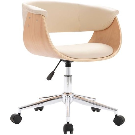 Chaise de bureau pivotante Crème Bois courbé et similicuir