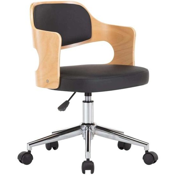 Chaise de bureau pivotante noire en bois courbé et similicuir