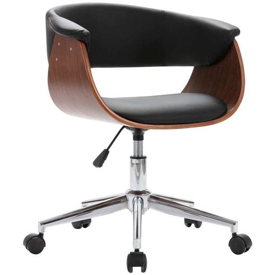 Chaise de bureau pivotante noire en bois courbé et similicuir