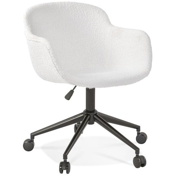 Chaise de bureau pivotante VIVIANE en tissu bouclé blanc sur roulettes