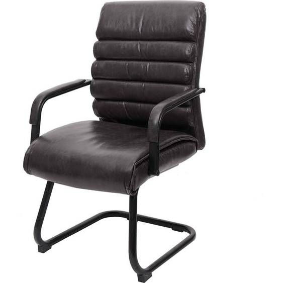 Chaise de conférence HWC-H31, chaise de salle à manger à piétement luge, vintage aspect daim métal ~ similicuir noir