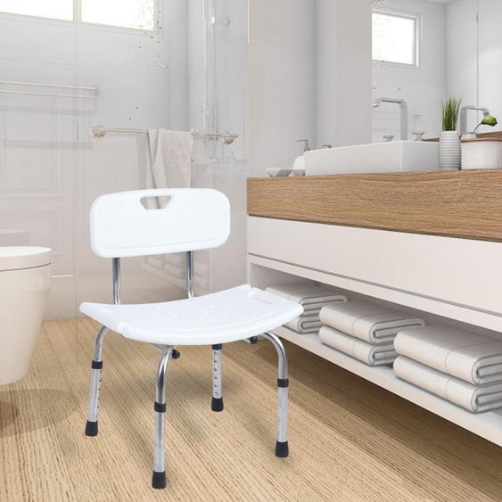 Chaise de douche réglable Banc de bain portable Tabouret avec support dorsal pour personnes âgées