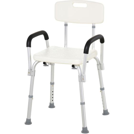 Chaise de douche siège de douche ergonomique hauteur réglable pieds antidérapants dossier accoudoirs amovibles charge max. 136 Kg alu hdpe blanc