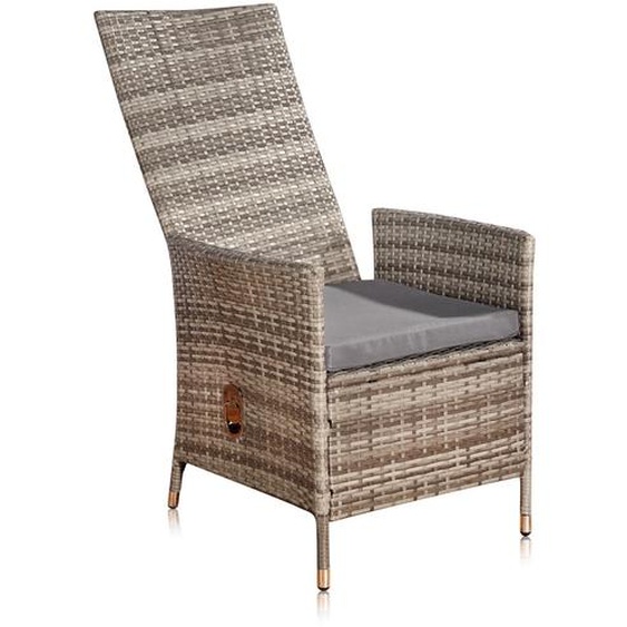 Chaise de jardin en poly rotin réglable Fauteuil relax gris avec coussins résistant aux intempéries