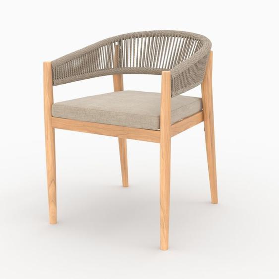 Chaise de jardin en tissu beige et bois dacacia - Izïa - Rendez-Vous Déco