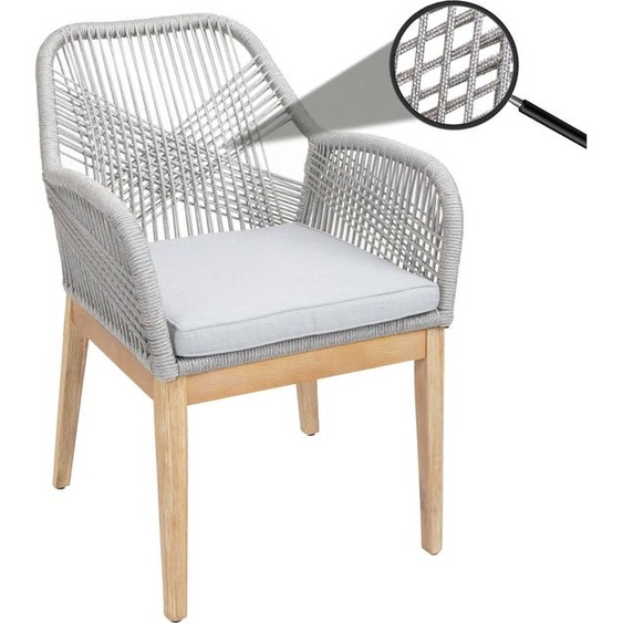 Chaise de jardin HWC-H56b, fauteuil Outdoor chaise, résistant aux intempéries corde tressée bois acacia ~ gris clair coussin gris clair