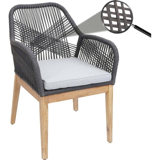 Chaise de jardin HWC-H56b, fauteuil Outdoor chaise, résistant aux intempéries corde tressée bois acacia ~ gris foncé coussin gris clair