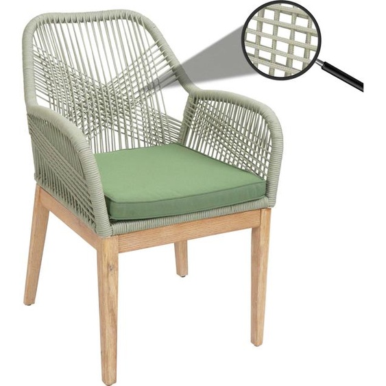 Chaise de jardin HWC-H56b, fauteuil Outdoor chaise, résistant aux intempéries corde tressée bois acacia ~ vert coussin vert