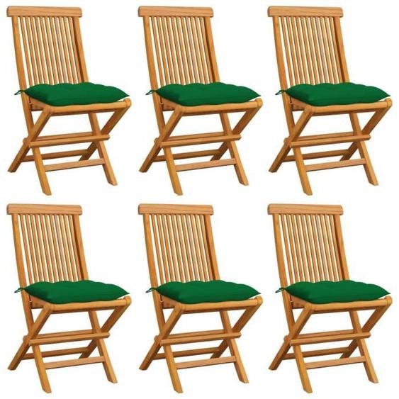 Chaise de jardin - SALUTUYA - BD00807 - Bois de teck massif - 6 pcs - Coussin vert 100% polyester