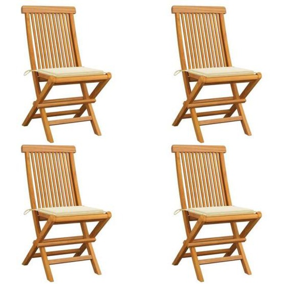 Chaise de jardin - SALUTUYA - BD11643 - Bois de teck massif - 4 pcs - Coussins crème