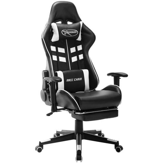 Chaise de jeu avec repose-pied Noir et blanc Cuir artificiel