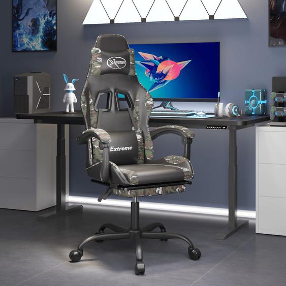 Chaise de jeu avec repose-pied Noir et camouflage Similicuir