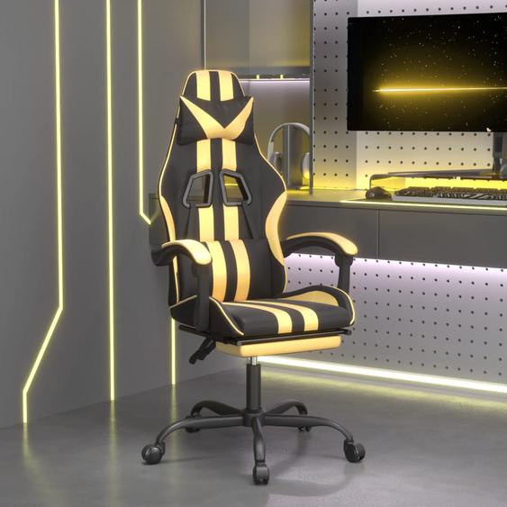 Chaise de jeu avec repose-pied Noir et doré Similicuir