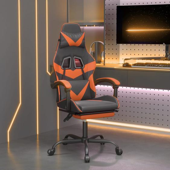Chaise de jeu avec repose-pied Noir et orange Similicuir