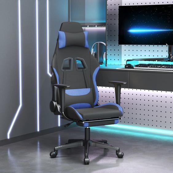 Chaise de jeu de massage avec repose-pied Noir et bleu Tissu