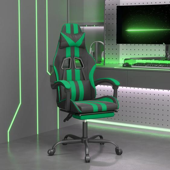 Chaise de jeu pivotante et repose-pied Noir et vert Similicuir