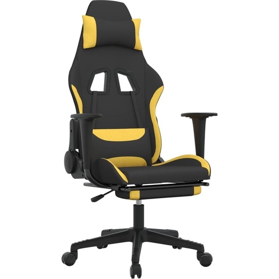 SYFAX™ Chaise de jeu de massage avec repose-pied Noir et jaune Tissu