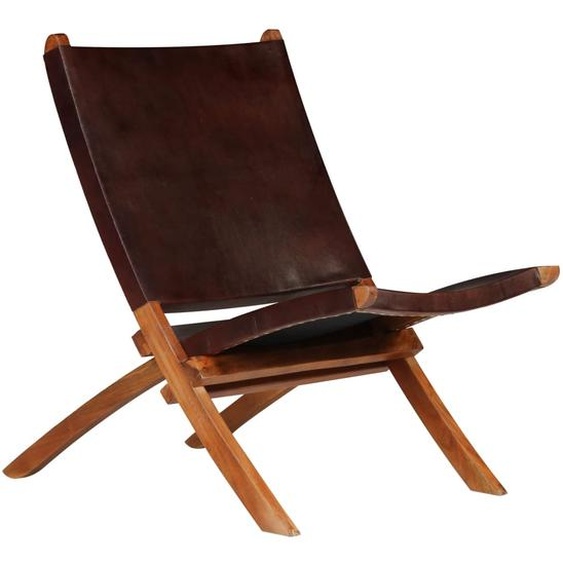 Chaise de relaxation pliable Marron Cuir véritable