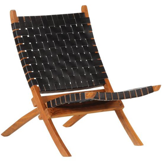 Chaise de relaxation pliable noir cuir véritable