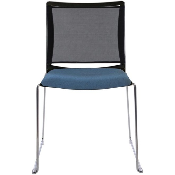 Chaise de réunion et visiteur Giulia assise tissu Bleu chiné - dossier en maille Noir - piètement fil chromé métal