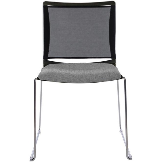 Chaise de réunion et visiteur Giulia assise tissu Gris chiné - dossier en maille Noir - piètement fil chromé métal