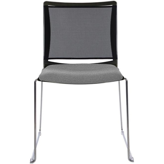 Chaise de réunion et visiteur Giulia assise tissu Gris chiné - dossier en maille Noir - piètement fil chromé métal