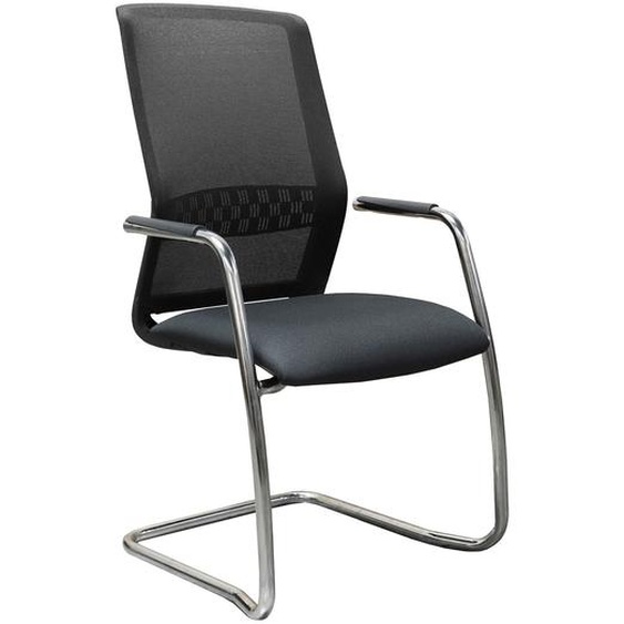 Chaise de réunion & visiteur Aron maille résille/tissu - Piètement luge chrome - Noir