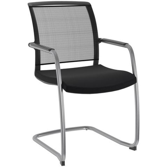 Chaise  de réunion & visiteur Bloom maille/tissu Piètement luge  - Noir