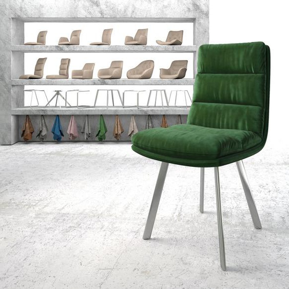 Chaise-de -salle-à-manger Abelia-Flex velours vert 4-piedes ovall acier inoxydable, Chaises de salle à manger