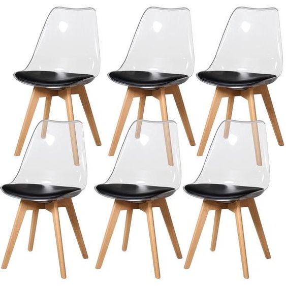 Chaise de salle à manger, assise en acrylique, pieds en hêtre, noir