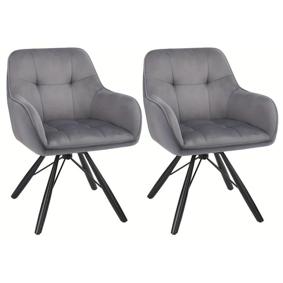 Chaise de salle à manger avec assise en velours, pivotante à 360°, gris/noir