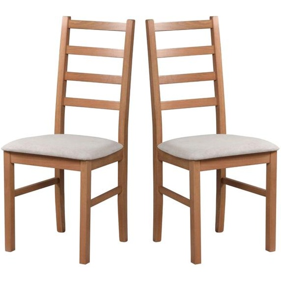 Chaise de salle à manger, bois chêne massif Chaise Chaise de cuisine - Set 2x Nilo 8, noyer clair