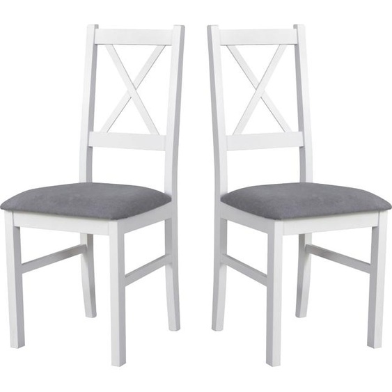 Chaise de salle à manger, bois de chêne massif Chaise Chaise de cuisine - Set 2x Nilo 10, blanc