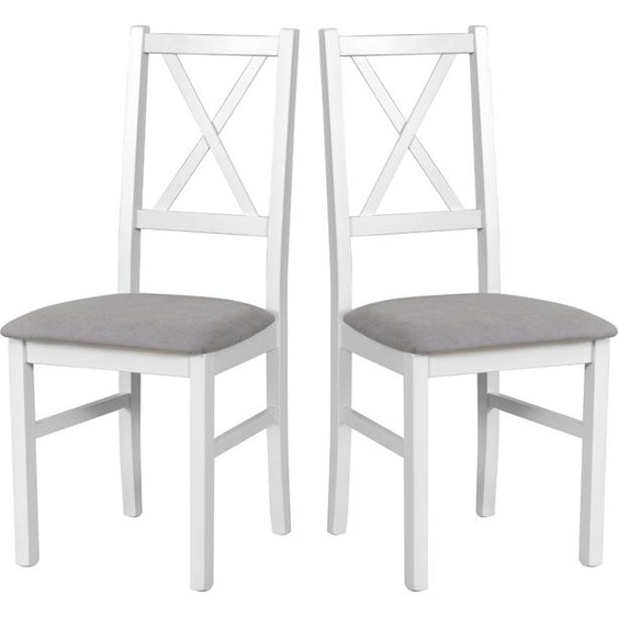 Chaise de salle à manger, bois de chêne massif Chaise Chaise de cuisine - Set 2x Nilo 12, blanc