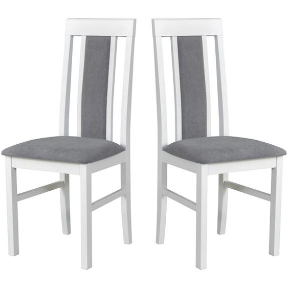 Chaise de salle à manger, bois de chêne massif Chaise Chaise de cuisine - Set 2x Nilo 2 , blanc