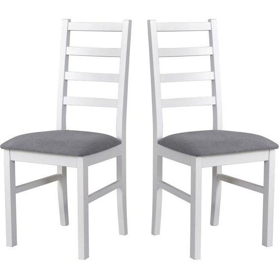 Chaise de salle à manger, bois de chêne massif Chaise Chaise de cuisine - Set 2x Nilo 8 , blanc