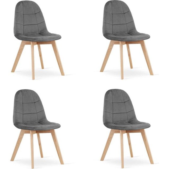 Chaise de salle à manger Chaise de bureau Chaise de cuisine, chaise rembourrée, assise en velours avec pieds en bois de hêtre, charge dassise de 120 kg, set de 4 velours gris