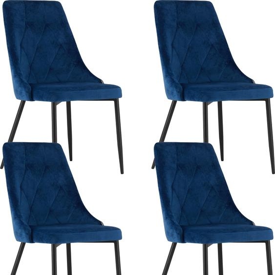 Chaise de salle à manger Chaise de cuisine Chaise de bureau en velours bleu Rembourré et pieds en métal, salon, bureau à domicile, bureau chambre à coucher Set de 4 pièces