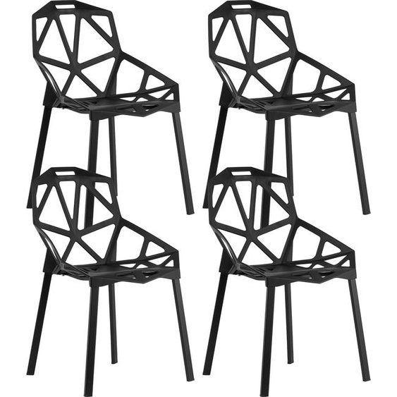 Chaise de salle à manger Chaise de jardin Chaise de salon | Coque en plastique, pieds en métal Chaise avec confort dassise ergonomique noir Set de 4 pièces