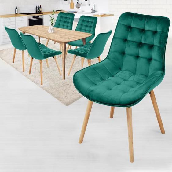 Chaise de Salle à Manger en Velours - Lot de 6 - Style Rétro - Vert - MIADOMODO