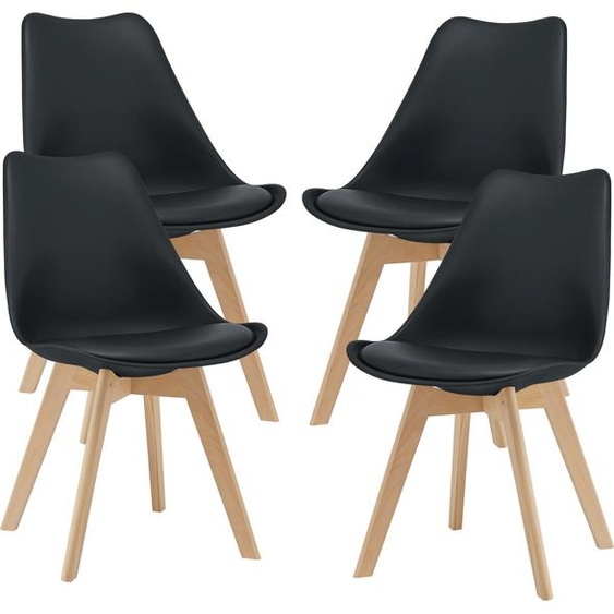 Chaise de salle à manger Fläten (4 pièces) Chaise rembourrée en similicuir noir