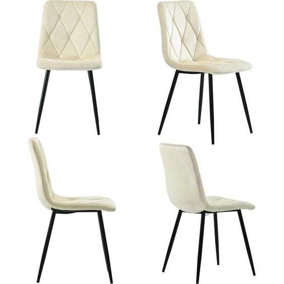 Chaise de salle à manger Fortuna Lai (4 pièces), beige, lot de 4 chaises rembourrées design, chaise de salle à manger en velours twill, chaise de cuisine avec dossier, assise en velours, structure en métal, pieds en métal