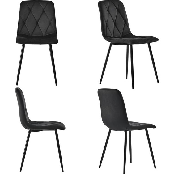 Chaise de salle à manger Fortuna Lai (4 pièces), noir, lot de 4 chaises rembourrées design, chaise de salle à manger en velours twill, chaise de cuisine avec dossier, assise en velours, structure en métal, pieds en métal