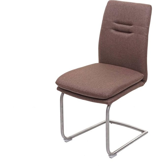 Chaise de salle à manger HWC-H70, chaise de cuisine à piétement luge Chaise, tissu/textile acier inoxydable brossé ~ brun