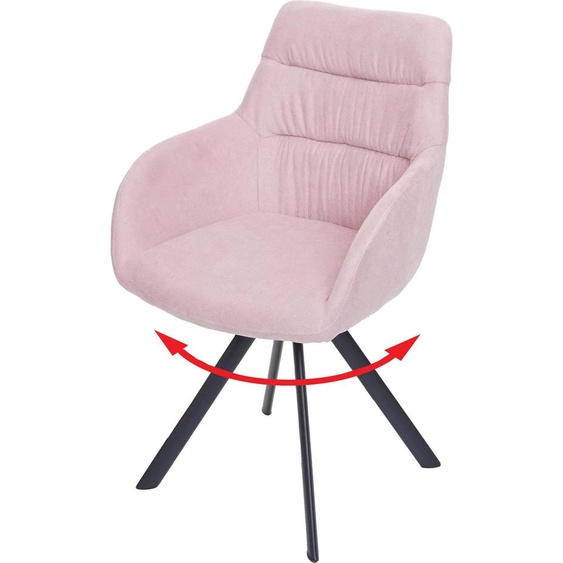 Chaise de salle à manger HWC-J69, chaise de cuisine avec accoudoirs, pivotante Auto-Position, velours ~ rose